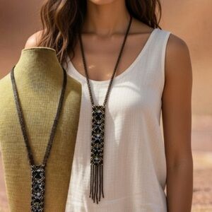 Native American Beaded Necklace with Tassels Great chain Brass chain Handmade